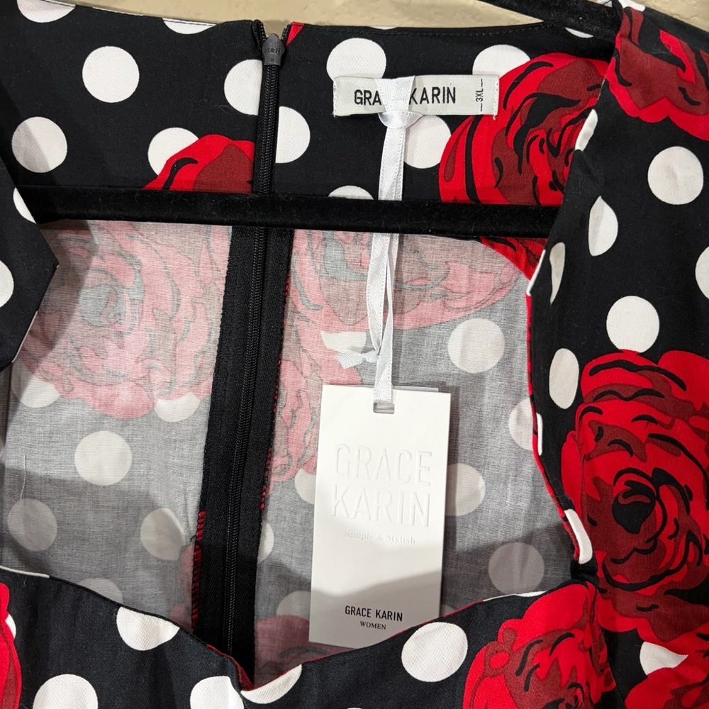 NWT Grace Karin Rose Polka Dot Rockabilly Pinup Retro Party Bodycon Dress 3XL - Picture 5 of 11